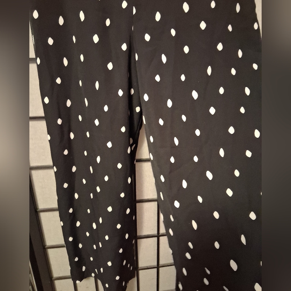 Worthington Black with White Polka Dots Wide Leg Ankle Length Pants size M - Picture 3 of 8